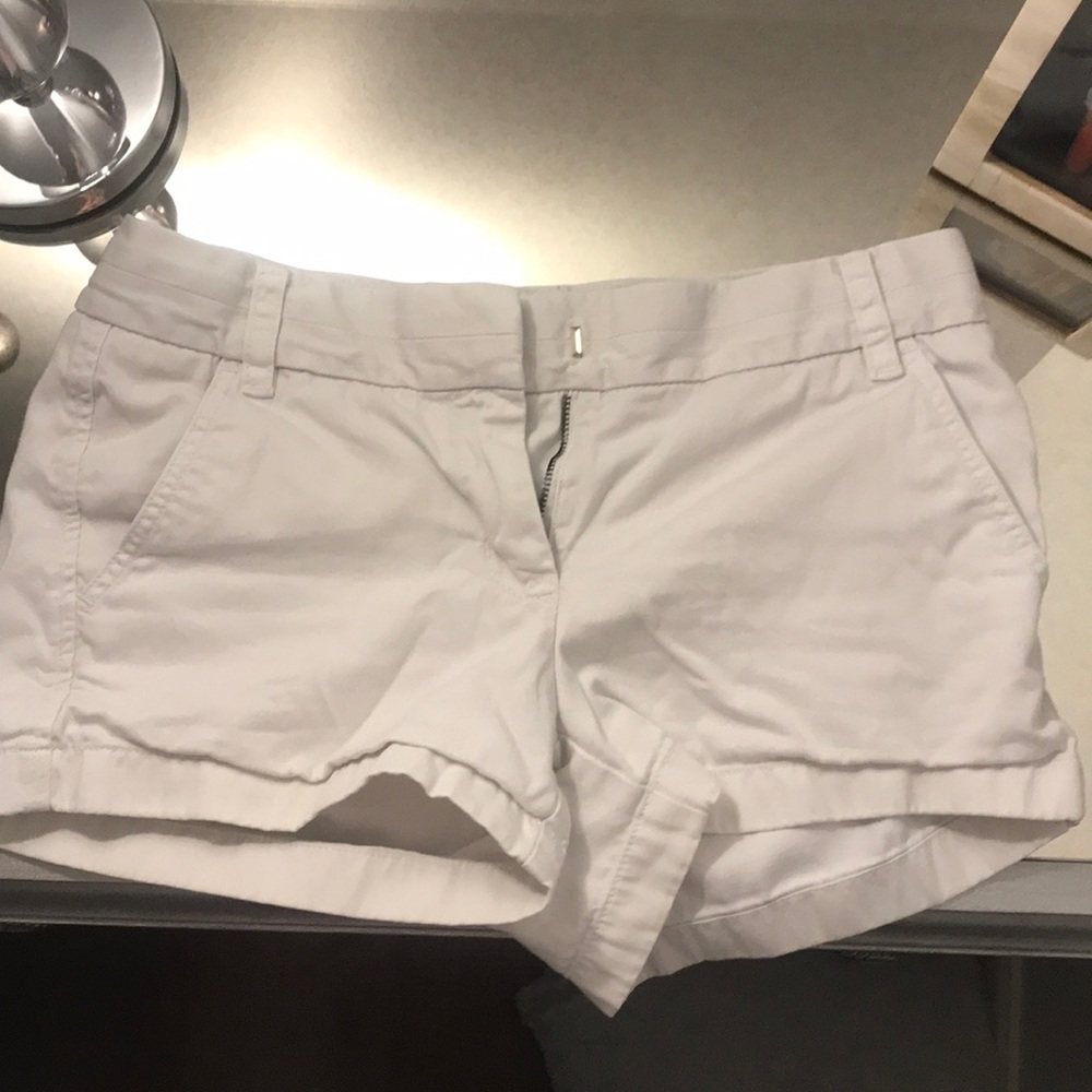 J. Crew white chino shorts.